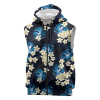 Blue Tropical Hawaii Sleeveless Zip Hoodie Seamless Monstera Plumeria Hawaiian Pattern LT14 Blue - Polynesian Pride