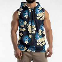 Blue Tropical Hawaii Sleeveless Zip Hoodie Seamless Monstera Plumeria Hawaiian Pattern LT14 - Polynesian Pride