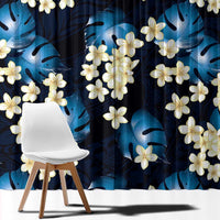 Blue Tropical Hawaii Window Curtain Seamless Monstera Plumeria Hawaiian Pattern - Polynesian Pride