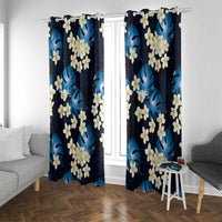 Blue Tropical Hawaii Window Curtain Seamless Monstera Plumeria Hawaiian Pattern - Polynesian Pride