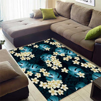 Dark Cyan Tropical Hawaii Area Rug Seamless Monstera Plumeria Hawaiian Pattern LT14 - Polynesian Pride