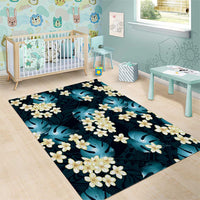 Dark Cyan Tropical Hawaii Area Rug Seamless Monstera Plumeria Hawaiian Pattern LT14 - Polynesian Pride