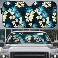 Dark Cyan Tropical Hawaii Auto Sun Shade Seamless Monstera Plumeria Hawaiian Pattern LT14 Dark Cyan - Polynesian Pride