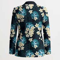 Dark Cyan Tropical Hawaii Blazer Seamless Monstera Plumeria Hawaiian Pattern - Polynesian Pride