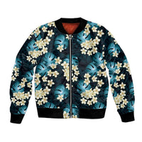 Dark Cyan Tropical Hawaii Bomber Jacket Seamless Monstera Plumeria Hawaiian Pattern - Polynesian Pride