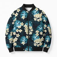 Dark Cyan Tropical Hawaii Bomber Puffer Jacket Seamless Monstera Plumeria Hawaiian Pattern LT14 Unisex Dark Cyan - Polynesian Pride