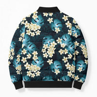 Dark Cyan Tropical Hawaii Bomber Puffer Jacket Seamless Monstera Plumeria Hawaiian Pattern LT14 - Polynesian Pride