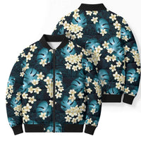 Dark Cyan Tropical Hawaii Bomber Puffer Jacket Seamless Monstera Plumeria Hawaiian Pattern LT14 - Polynesian Pride