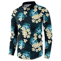 Dark Cyan Tropical Hawaii Button Sweatshirt Seamless Monstera Plumeria Hawaiian Pattern LT14 - Polynesian Pride