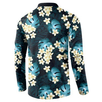Dark Cyan Tropical Hawaii Button Sweatshirt Seamless Monstera Plumeria Hawaiian Pattern LT14 - Polynesian Pride
