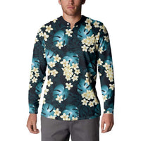 Dark Cyan Tropical Hawaii Button Sweatshirt Seamless Monstera Plumeria Hawaiian Pattern LT14 - Polynesian Pride