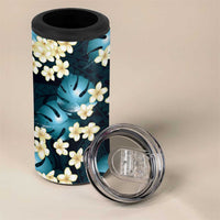 Dark Cyan Tropical Hawaii 4 in 1 Can Cooler Tumbler Seamless Monstera Plumeria Hawaiian Pattern - Polynesian Pride