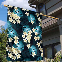 Dark Cyan Tropical Hawaii Garden Flag Seamless Monstera Plumeria Hawaiian Pattern - Polynesian Pride