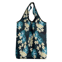 Dark Cyan Tropical Hawaii Grocery Bag Seamless Monstera Plumeria Hawaiian Pattern LT14 - Polynesian Pride
