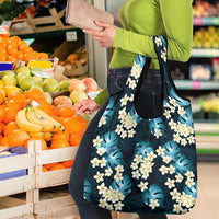 Dark Cyan Tropical Hawaii Grocery Bag Seamless Monstera Plumeria Hawaiian Pattern LT14 - Polynesian Pride