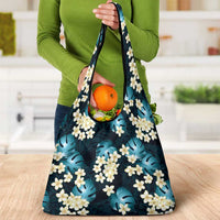 Dark Cyan Tropical Hawaii Grocery Bag Seamless Monstera Plumeria Hawaiian Pattern LT14 - Polynesian Pride