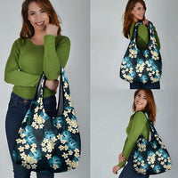Dark Cyan Tropical Hawaii Grocery Bag Seamless Monstera Plumeria Hawaiian Pattern LT14 - Polynesian Pride