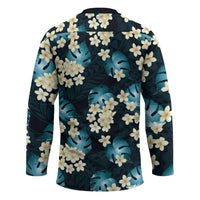 Dark Cyan Tropical Hawaii Hockey Jersey Seamless Monstera Plumeria Hawaiian Pattern LT14 - Polynesian Pride