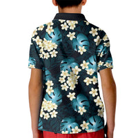 Dark Cyan Tropical Hawaii Kid Polo Shirt Seamless Monstera Plumeria Hawaiian Pattern - Polynesian Pride