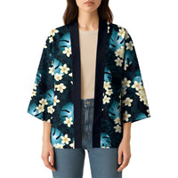 Dark Cyan Tropical Hawaii Kimono Seamless Monstera Plumeria Hawaiian Pattern - Polynesian Pride