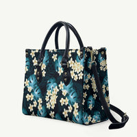 Dark Cyan Tropical Hawaii Leather Bag Seamless Monstera Plumeria Hawaiian Pattern LT14 Dark Cyan - Polynesian Pride