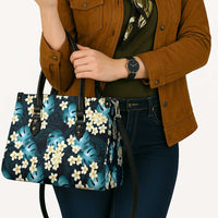 Dark Cyan Tropical Hawaii Leather Bag Seamless Monstera Plumeria Hawaiian Pattern LT14 - Polynesian Pride