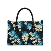 Dark Cyan Tropical Hawaii Leather Bag Seamless Monstera Plumeria Hawaiian Pattern LT14 - Polynesian Pride