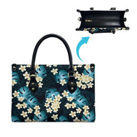 Dark Cyan Tropical Hawaii Leather Bag Seamless Monstera Plumeria Hawaiian Pattern LT14 - Polynesian Pride