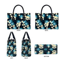 Dark Cyan Tropical Hawaii Leather Bag Seamless Monstera Plumeria Hawaiian Pattern LT14 - Polynesian Pride