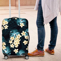 Dark Cyan Tropical Hawaii Luggage Cover Seamless Monstera Plumeria Hawaiian Pattern LT14 Dark Cyan - Polynesian Pride