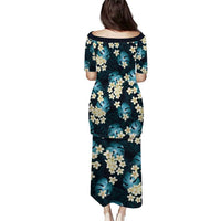 Dark Cyan Tropical Hawaii Puletasi Seamless Monstera Plumeria Hawaiian Pattern LT14 - Polynesian Pride