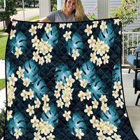 Dark Cyan Tropical Hawaii Quilt Seamless Monstera Plumeria Hawaiian Pattern - Polynesian Pride