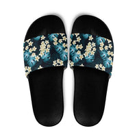 Dark Cyan Tropical Hawaii Slide Sandals Seamless Monstera Plumeria Hawaiian Pattern LT14 Dark Cyan - Polynesian Pride