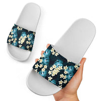 Dark Cyan Tropical Hawaii Slide Sandals Seamless Monstera Plumeria Hawaiian Pattern LT14 - Polynesian Pride