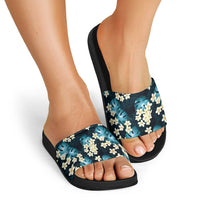 Dark Cyan Tropical Hawaii Slide Sandals Seamless Monstera Plumeria Hawaiian Pattern LT14 - Polynesian Pride