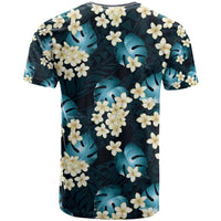 Dark Cyan Tropical Hawaii T Shirt Seamless Monstera Plumeria Hawaiian Pattern - Polynesian Pride
