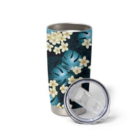 Dark Cyan Tropical Hawaii Tumbler Cup Seamless Monstera Plumeria Hawaiian Pattern LT14 - Polynesian Pride
