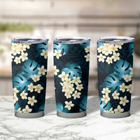 Dark Cyan Tropical Hawaii Tumbler Cup Seamless Monstera Plumeria Hawaiian Pattern LT14 - Polynesian Pride