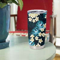 Dark Cyan Tropical Hawaii Tumbler Cup Seamless Monstera Plumeria Hawaiian Pattern LT14 - Polynesian Pride