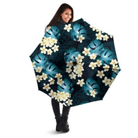 Dark Cyan Tropical Hawaii Umbrella Seamless Monstera Plumeria Hawaiian Pattern LT14 - Polynesian Pride
