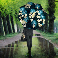 Dark Cyan Tropical Hawaii Umbrella Seamless Monstera Plumeria Hawaiian Pattern LT14 - Polynesian Pride