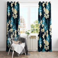 Dark Cyan Tropical Hawaii Window Curtain Seamless Monstera Plumeria Hawaiian Pattern - Polynesian Pride