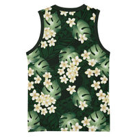 Green Tropical Hawaii Basketball Jersey Seamless Monstera Plumeria Hawaiian Pattern LT14 - Polynesian Pride