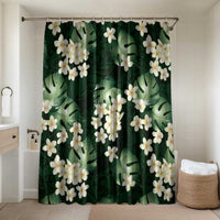 Green Tropical Hawaii Bathroom Set Seamless Monstera Plumeria Hawaiian Pattern LT14 Shower Curtain Only Green - Polynesian Pride