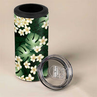 Green Tropical Hawaii 4 in 1 Can Cooler Tumbler Seamless Monstera Plumeria Hawaiian Pattern LT14 - Polynesian Pride
