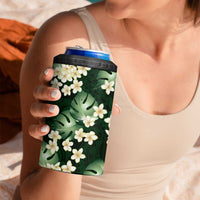 Green Tropical Hawaii 4 in 1 Can Cooler Tumbler Seamless Monstera Plumeria Hawaiian Pattern LT14 - Polynesian Pride