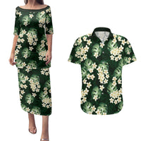Green Tropical Hawaii Couples Matching Puletasi and Hawaiian Shirt Seamless Monstera Plumeria Hawaiian Pattern - Polynesian Pride
