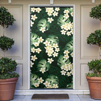 Green Tropical Hawaii Door Cover Seamless Monstera Plumeria Hawaiian Pattern LT14 Green - Polynesian Pride