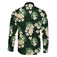 Green Tropical Hawaii Family Matching Off The Shoulder Long Sleeve Dress and Hawaiian Shirt Seamless Monstera Plumeria Hawaiian Pattern - Polynesian Pride