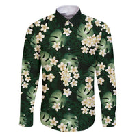 Green Tropical Hawaii Family Matching Short Sleeve Bodycon Dress and Hawaiian Shirt Seamless Monstera Plumeria Hawaiian Pattern - Polynesian Pride